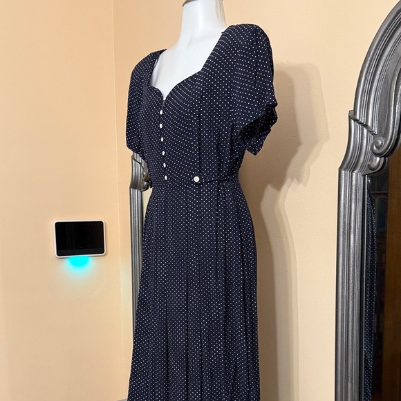Vintage Jonathan Martin Size 14 Elegant Black Polka Dot Dress - Picture 5 of 12